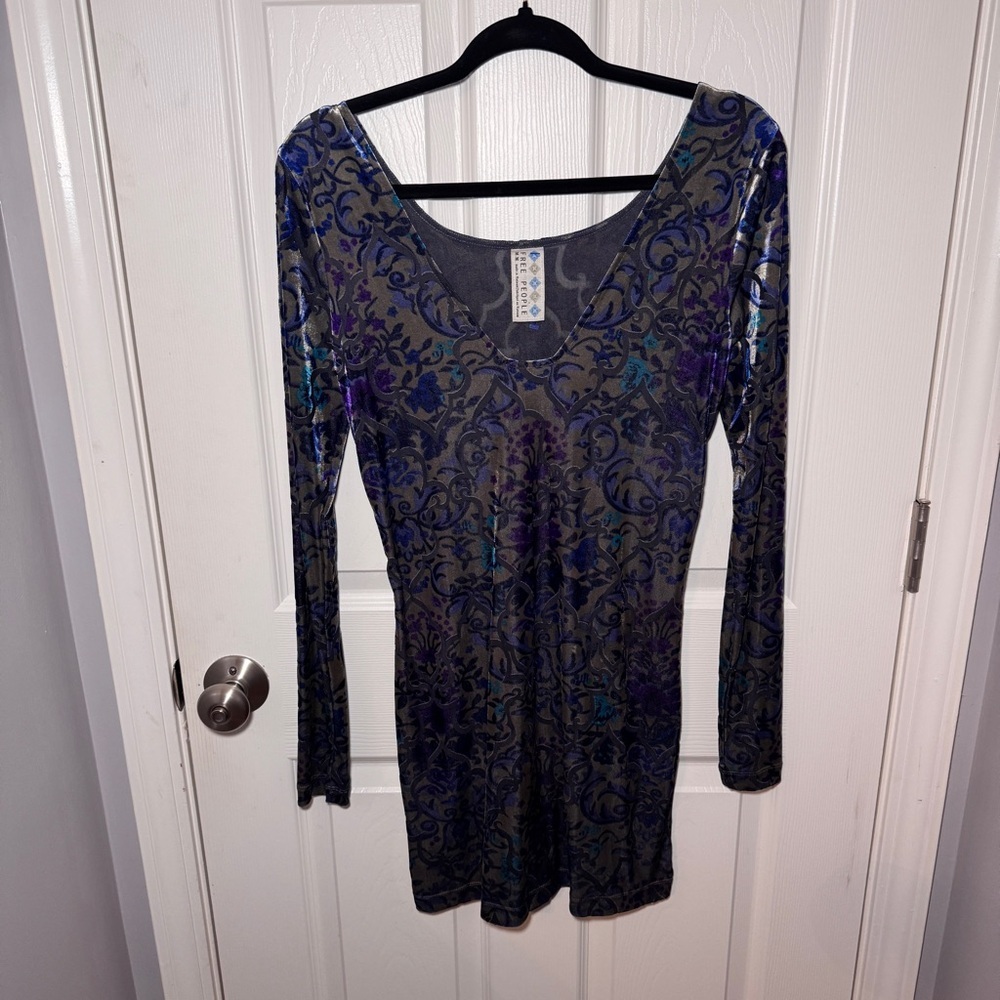 Free People Burnout Velvet Long Sleeve Bodycon Mini Dress